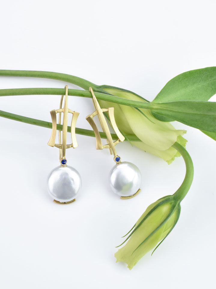 Gold, pearl and sapphire earrings from Nikki Lorenz Designs