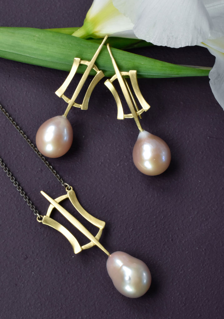 silver gold and pink pearl jewelry from Nikki Lorenz Designs