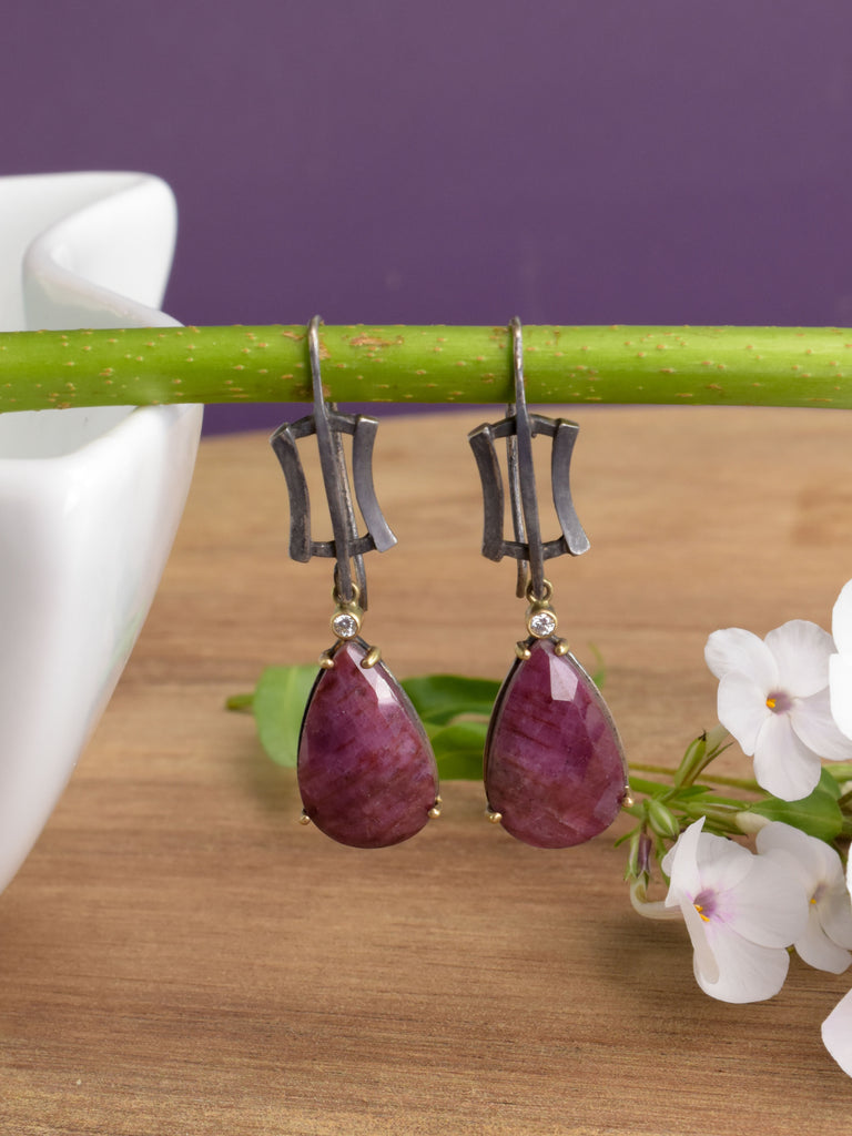 moody and dramatic ruby and silver earrings from Nikki Lorenz Designs