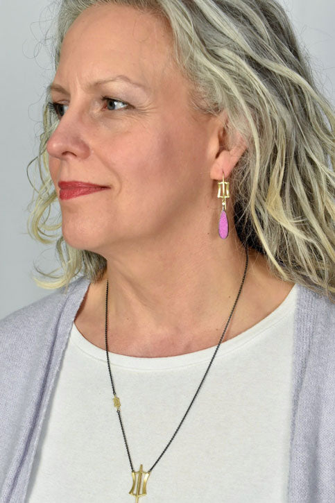 gold, silver and cabalto calcite earrings from Nikki Lorenz Designs