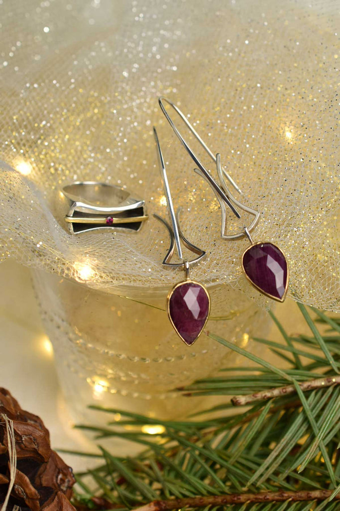 silver gold and ruby jewelry from Nikki Lorenz Designs
