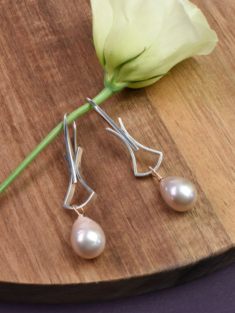 feminine pink pearl and silver earrings from Nikki Lorenz Designs