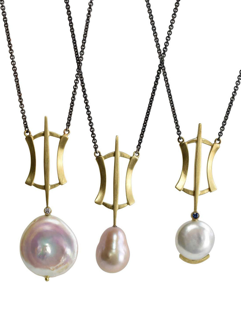 gold and pearl necklaces from Nikki Lorenz Designs