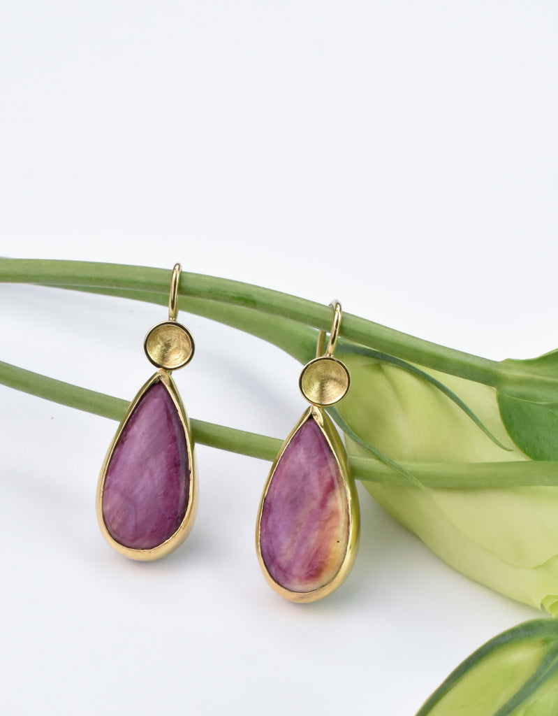 gold and purple shell earrings from Nikki Lorenz Designs