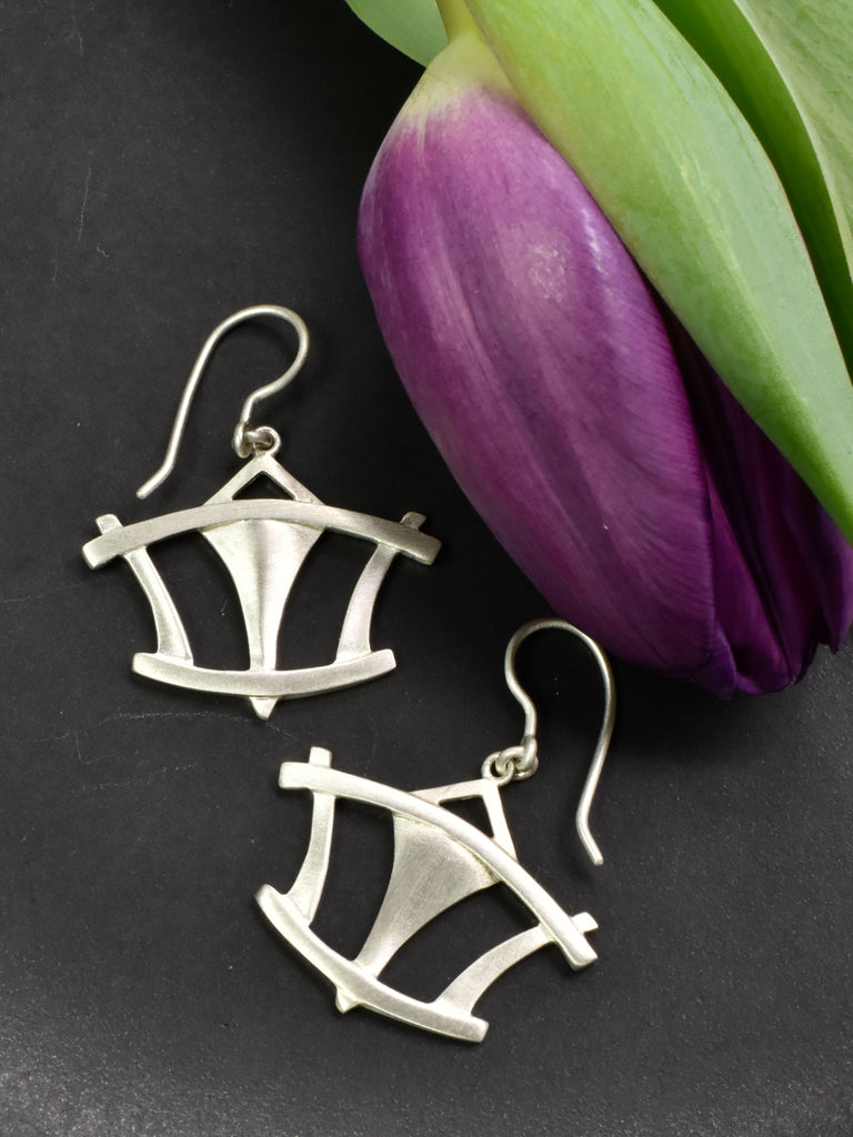 bold art deco inspired silver earrings for your busy everyday style from Nikki Lorenz Designs