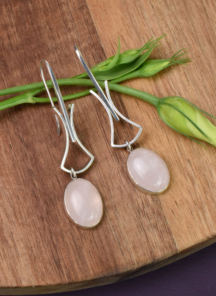 silver and pink quartz earrings from Nikki Lorenz Designs