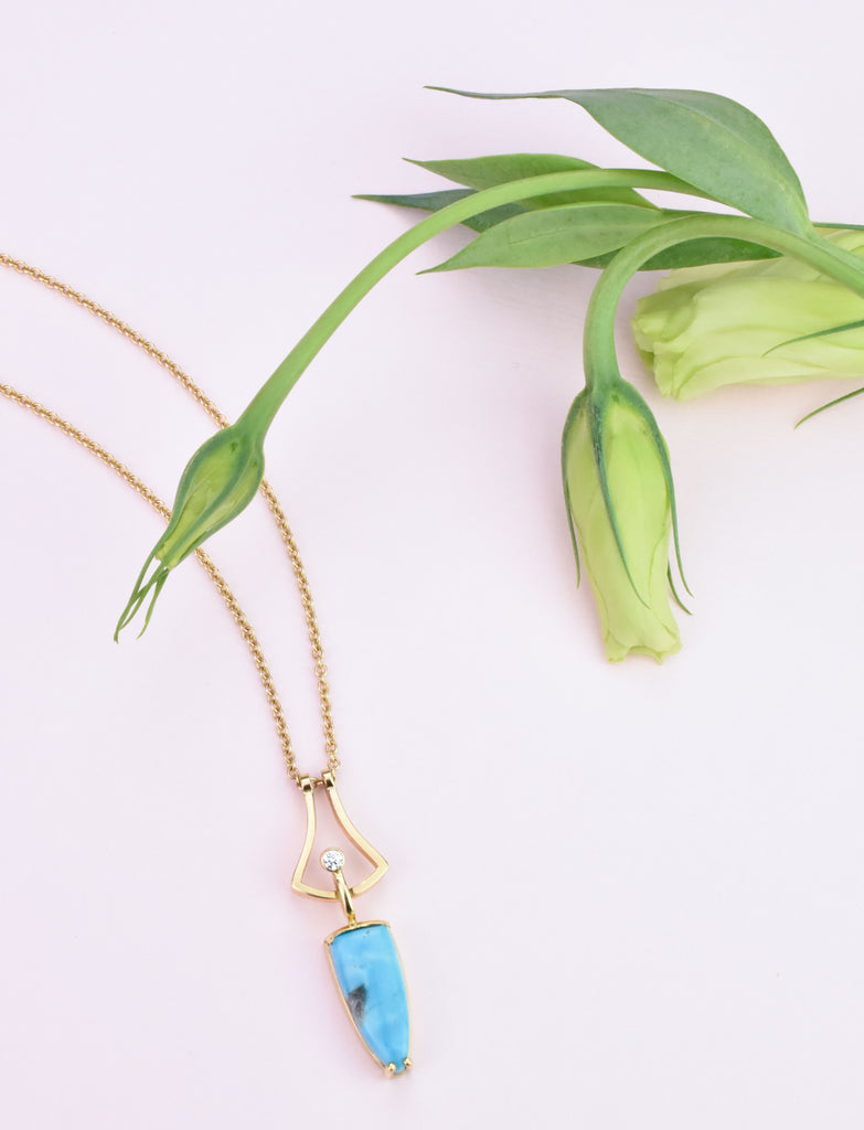 turquoise gold and diamond necklace from Nikki Lorenz Designs