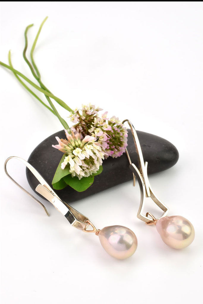 silver and pink pearl earrings from Nikki Lorenz Designs