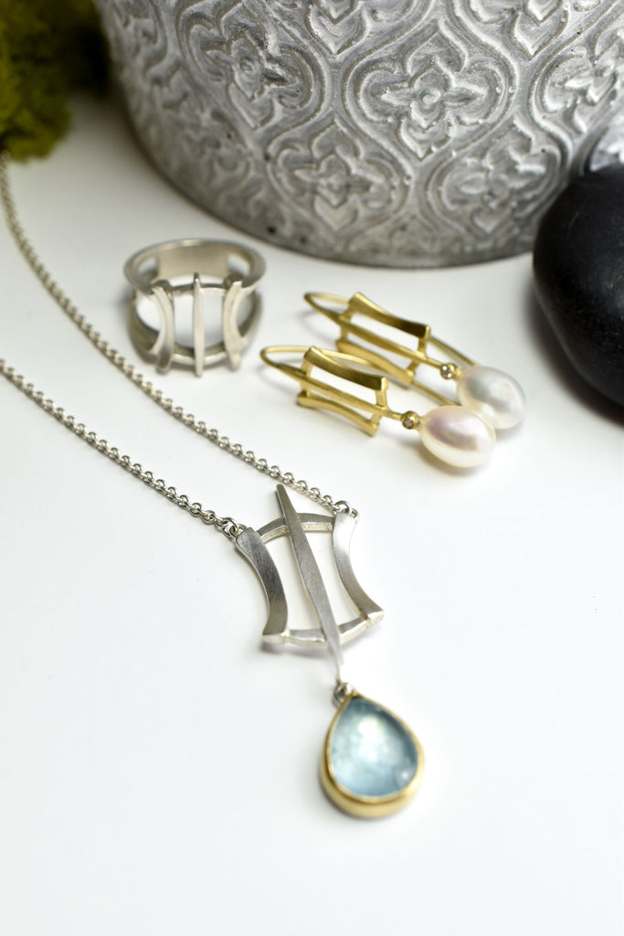 gold, silver, aquamarine, pearl and diamond jewelry from Nikki Lorenz Designs