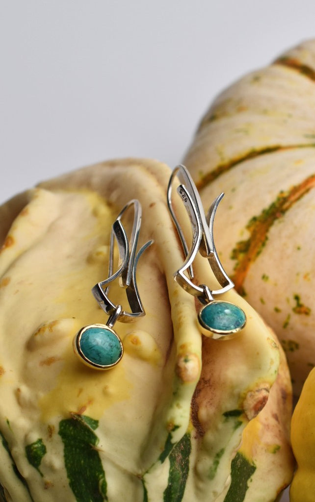 handmade silver gold and chrysocolla earrings from Nikki Lorenz Designs
