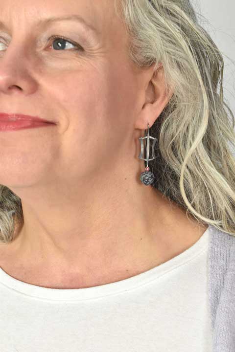 oxidized silver snowflake obsidian and tourmaline earrings from Nikki Lorenz Designs