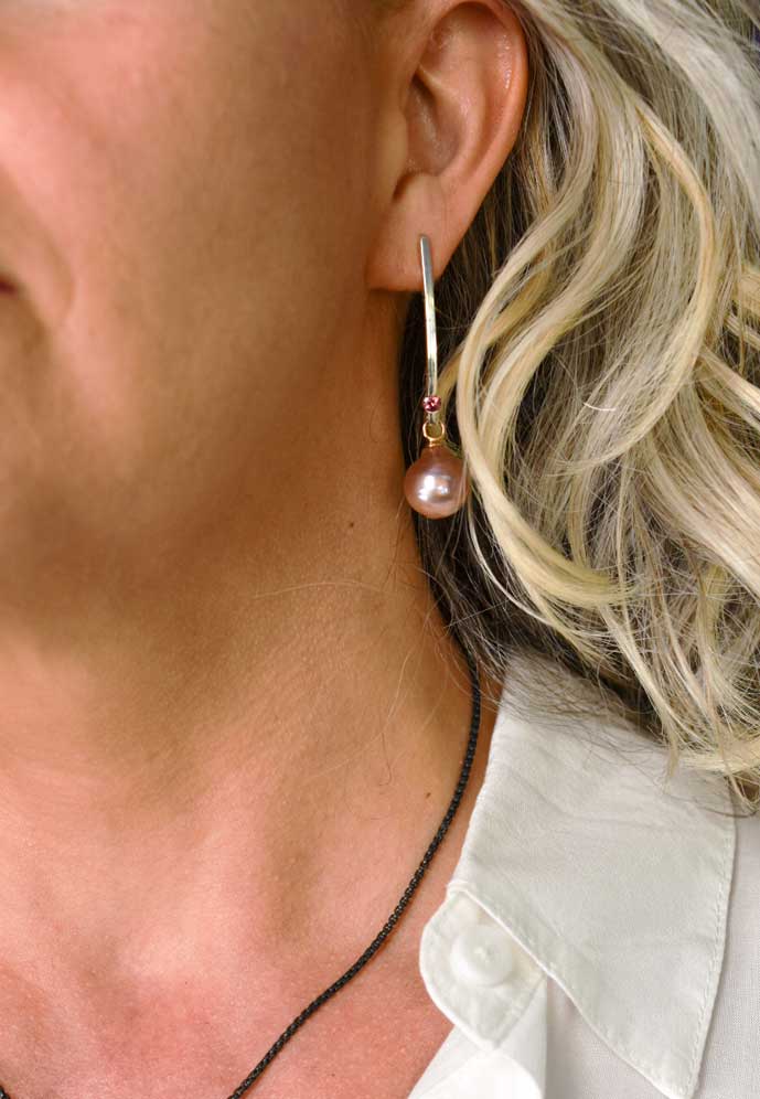 silver garnet and pearl handmade earring