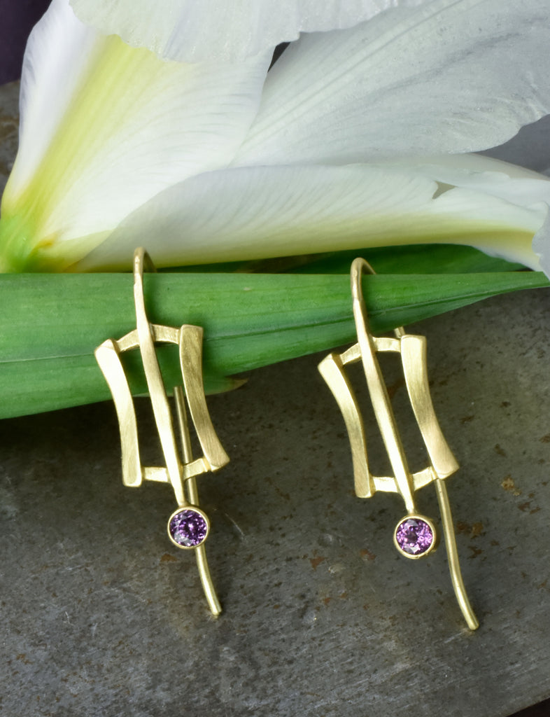 gold and garnet earrings from Nikki Lorenz Designs