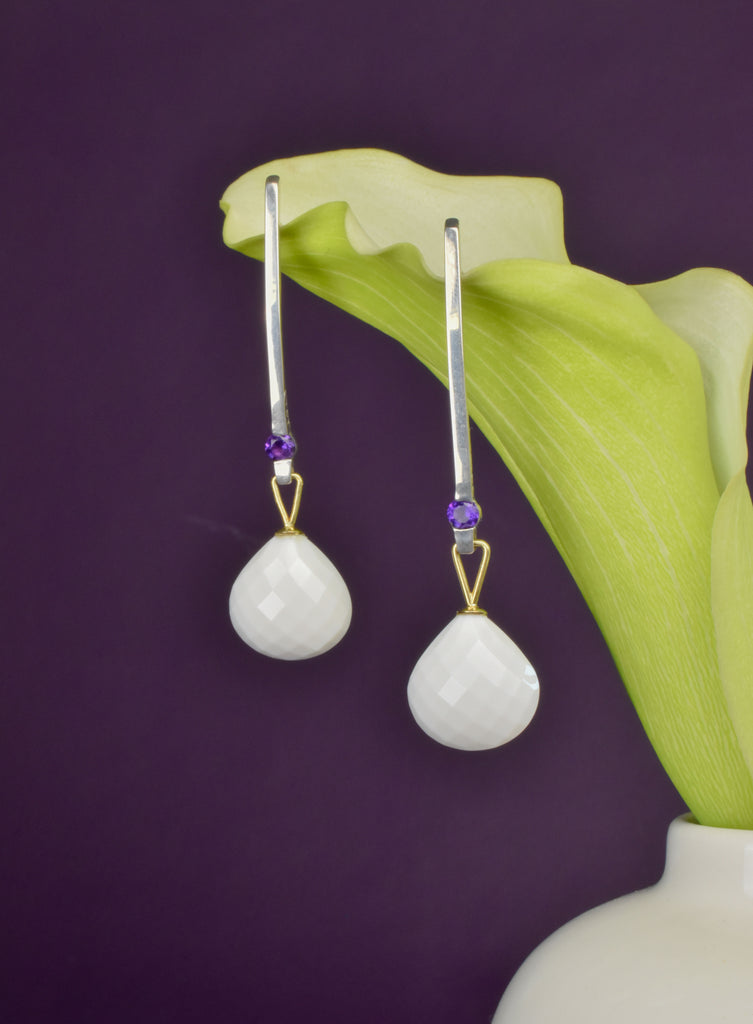 contemporary silver earrings with amethyst from Nikki Lorenz Designs