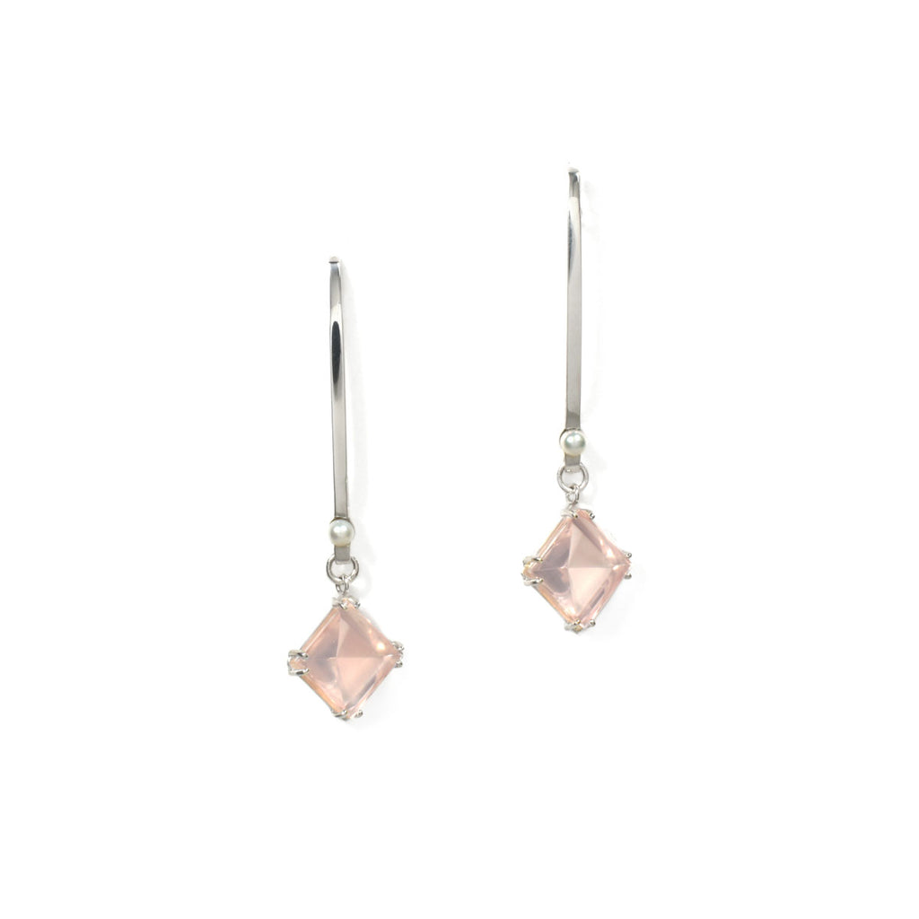 silver, rose quartz and pearl earrings from Nikki Lorenz Designs