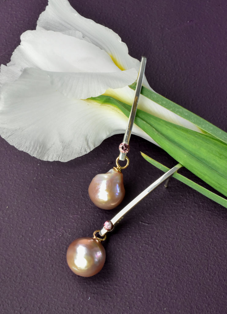 silver, garnet and pearl earrings from Nikki Lorenz Designs