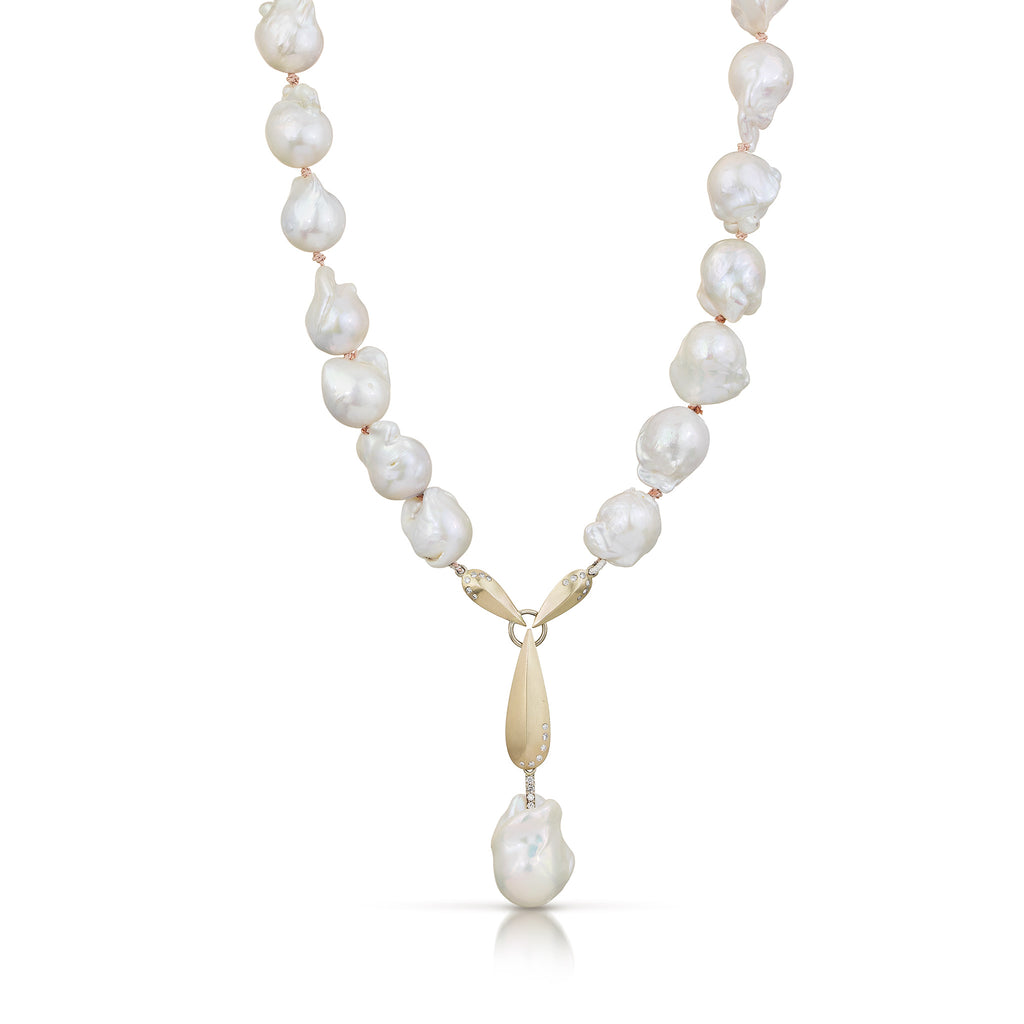 18k white gold baroque pearl statement necklace with detachable drops from Nikki Lorenz Designs