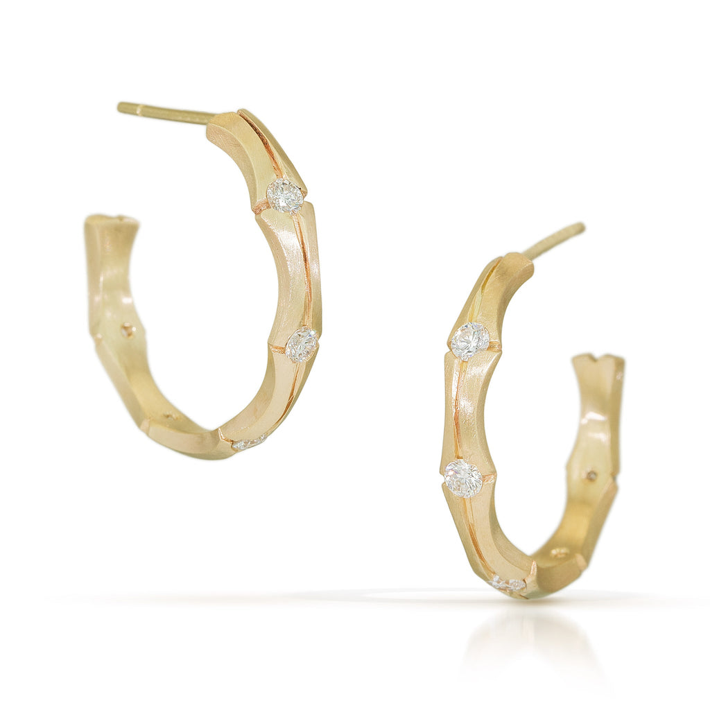 14k yellow gold diamond hoop earrings from Nikki Lorenz Designs