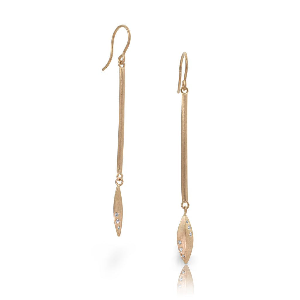 long modern gold and diamond earrings from Nikki Lorenz Designs