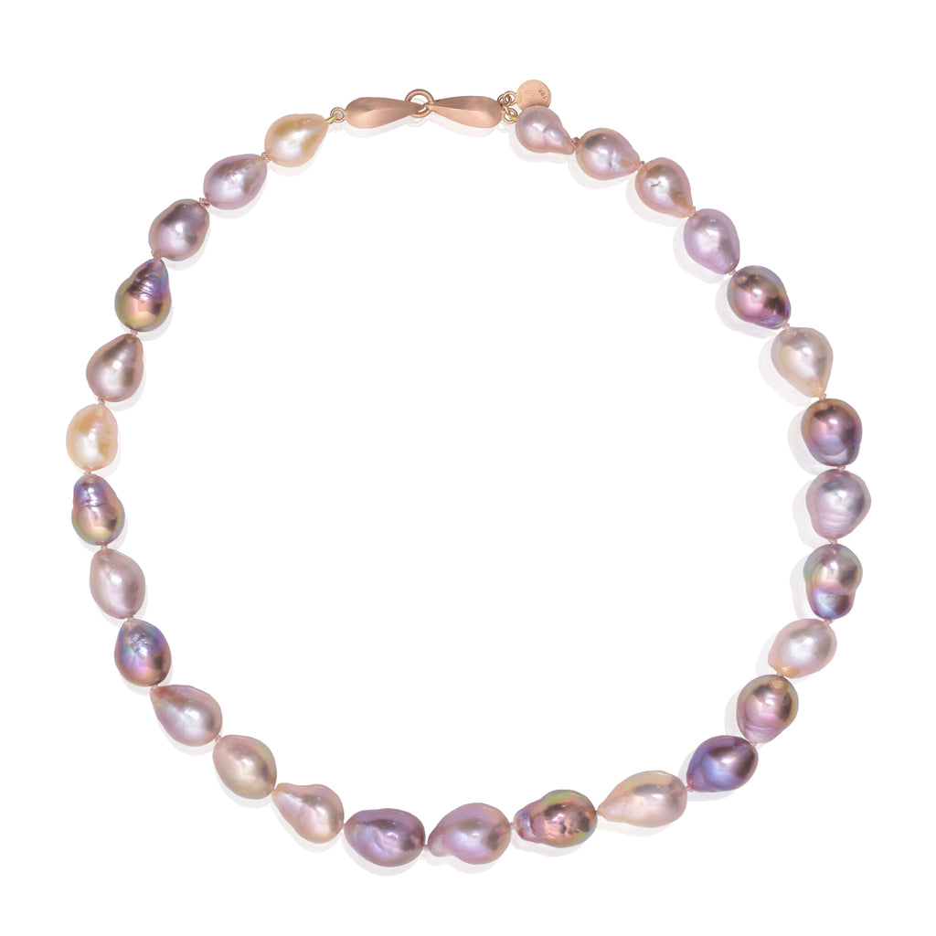 multi-colored freshwater pearl strand with 18k pink gold clasp from Nikki Lorenz Designs