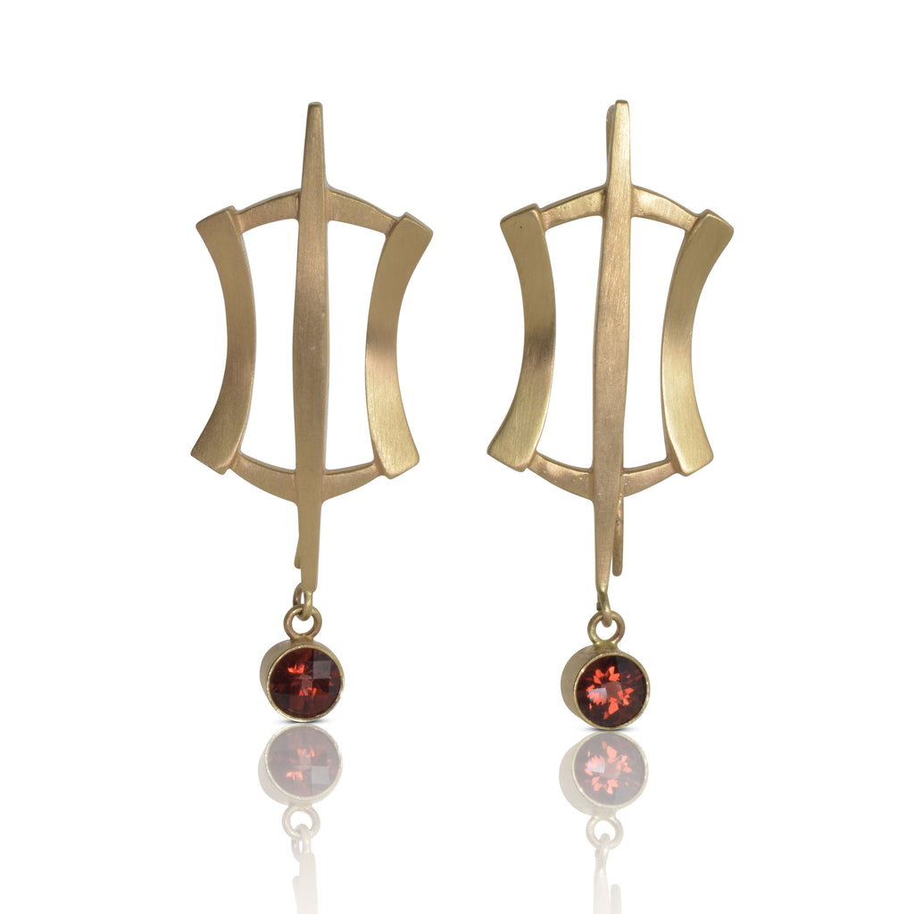 yellow gold statement garnet earrings from Nikki Lorenz Designs