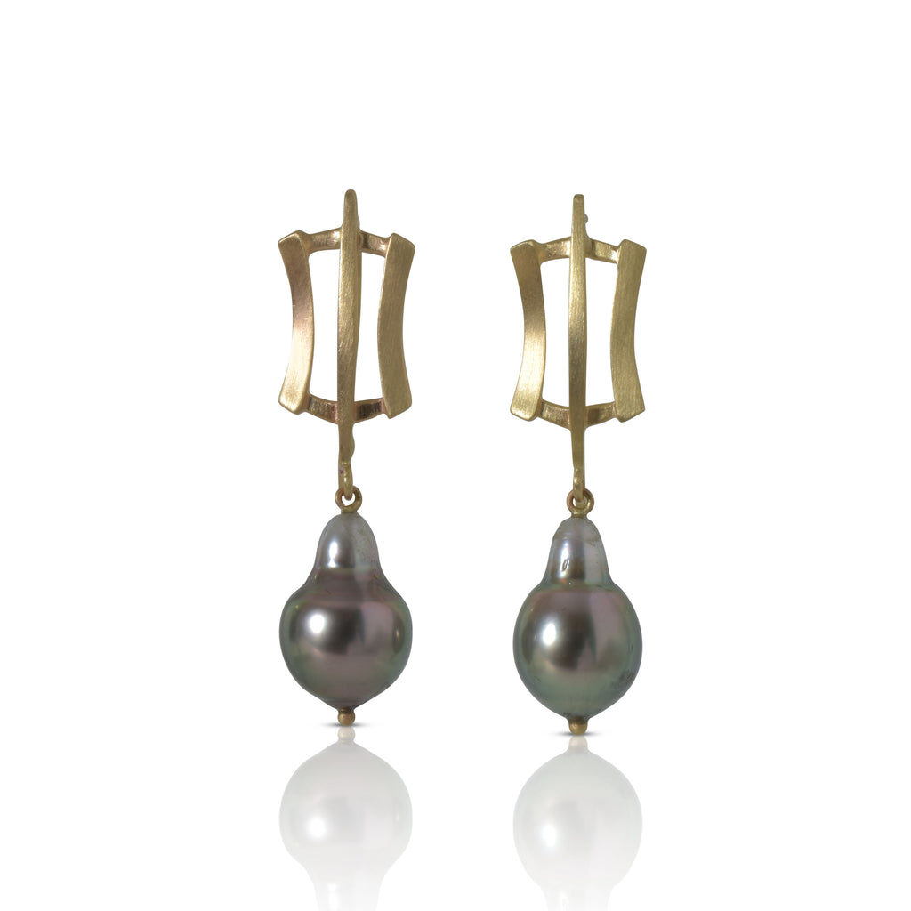 unique gold and tahitian pearl earrings from Nikki Lorenz Designs