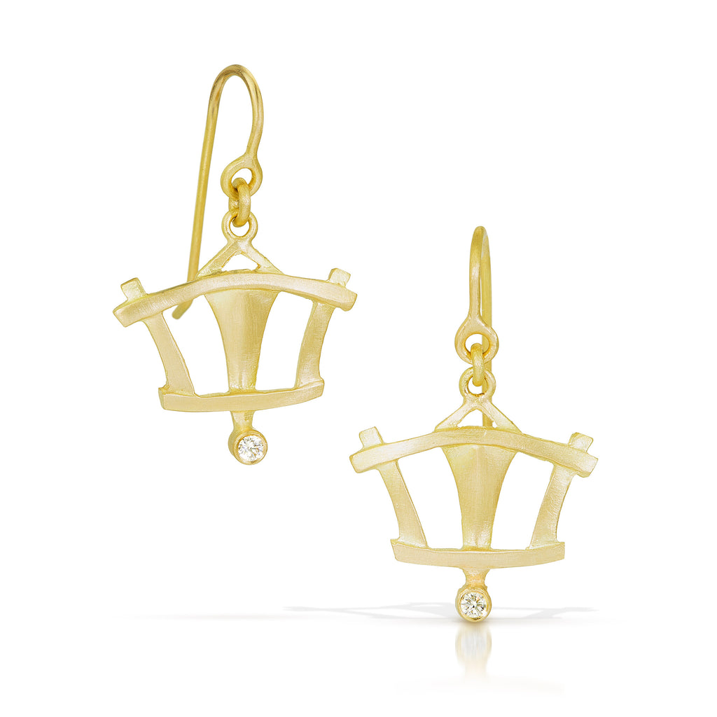 gold and diamond art deco inspired earrings from Nikki Lorenz Designs