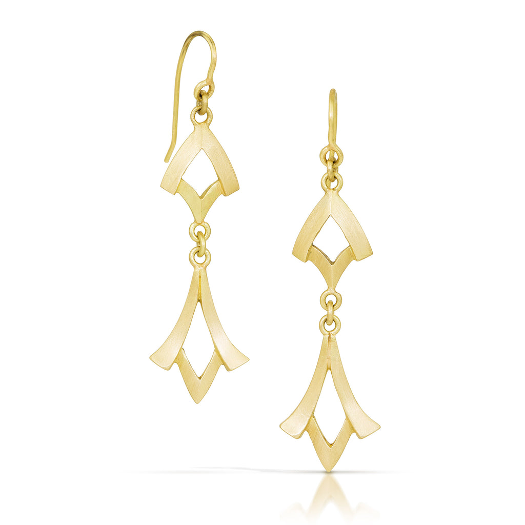 Unique gold statement earrings from Nikki Lorenz Designs