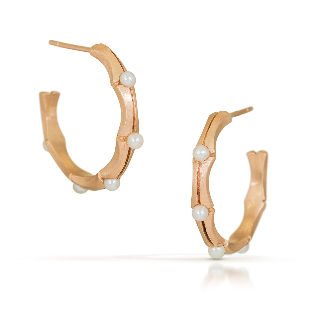 14k pink gold hoop earrings with pearls from Nikki Lorenz Designs