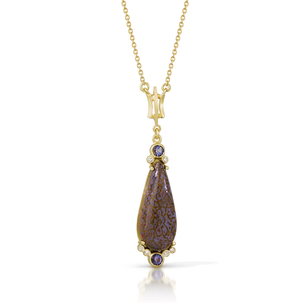 gold, diamond, iolite necklace from Nikki Lorenz designs