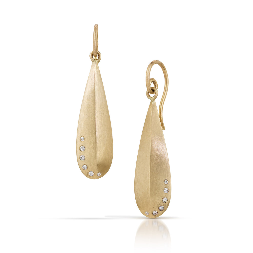14k gold and diamond pear shaped drop earrings  for every day Nikki Lorenz Designs