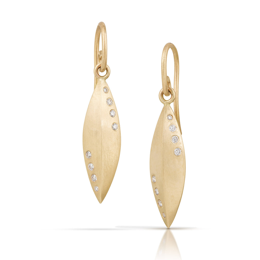 modern elongated 14K yellow gold and diamond earrings from Nikki Lorenz Designs
