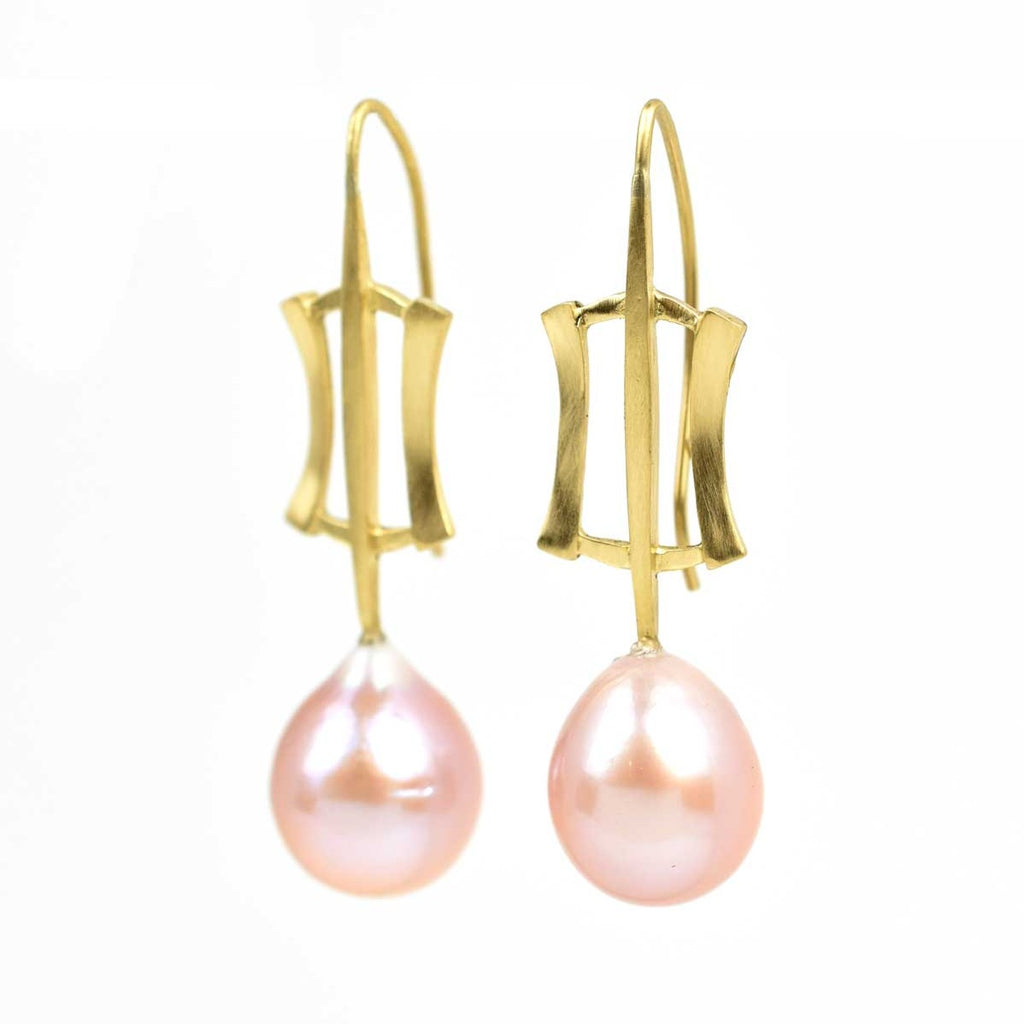 18k gold pink freshwater pearl earrings from Nikki Lorenz Designs