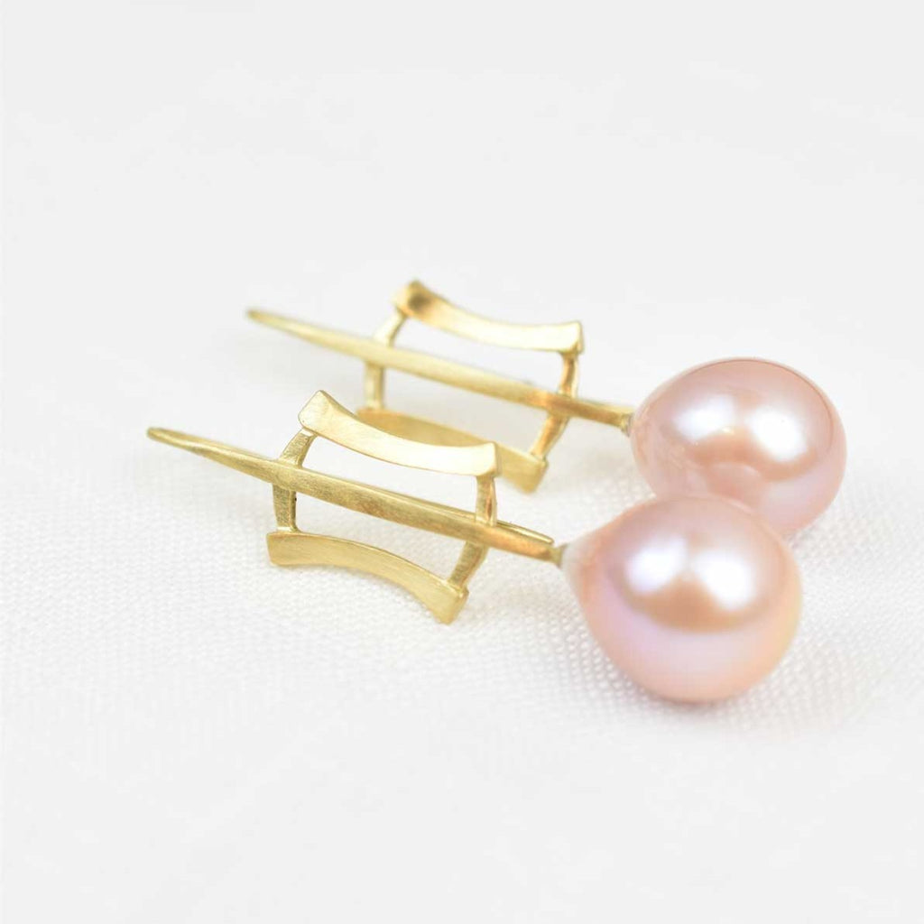 18k gold pink freshwater pearl earrings from Nikki Lorenz Designs