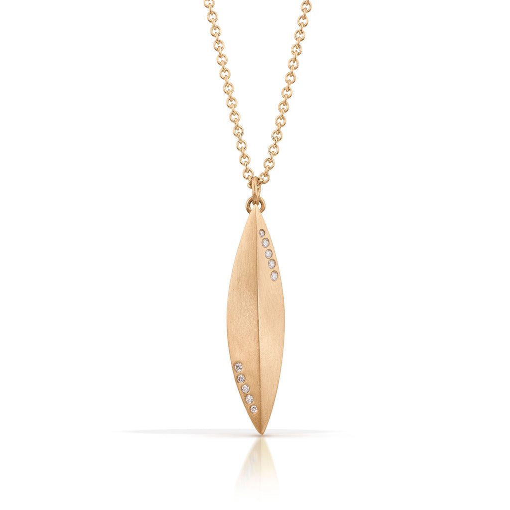 modern elongated 14k pink gold and diamond pendant from Nikki Lorenz Design