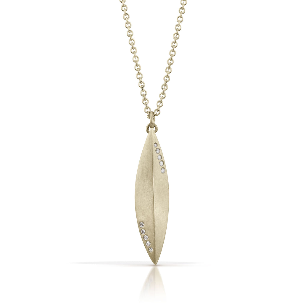 modern elongated 14k white gold and diamond pendant from Nikki Lorenz Design