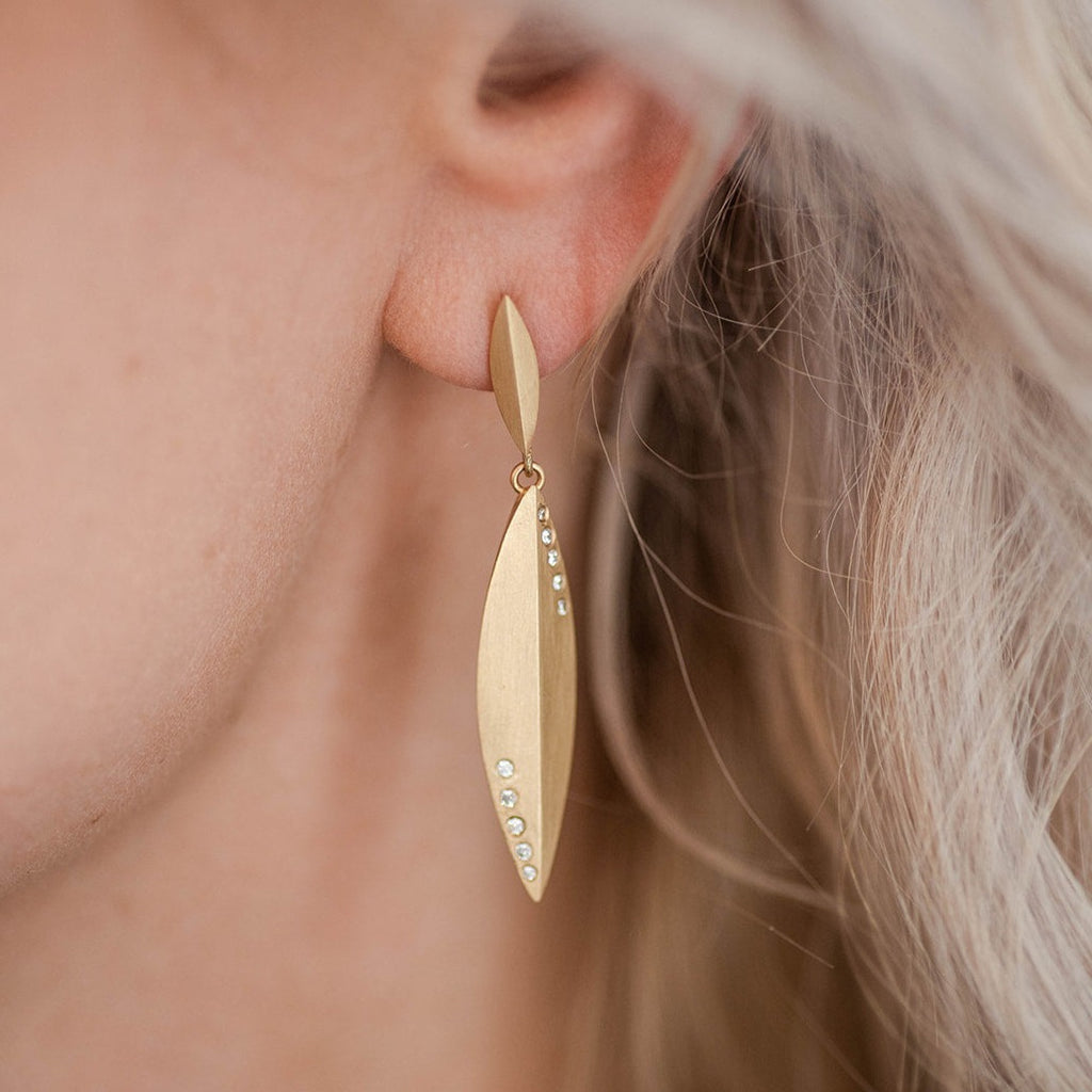 modern gold and diamond earrings from Nikki Lorenz Designs