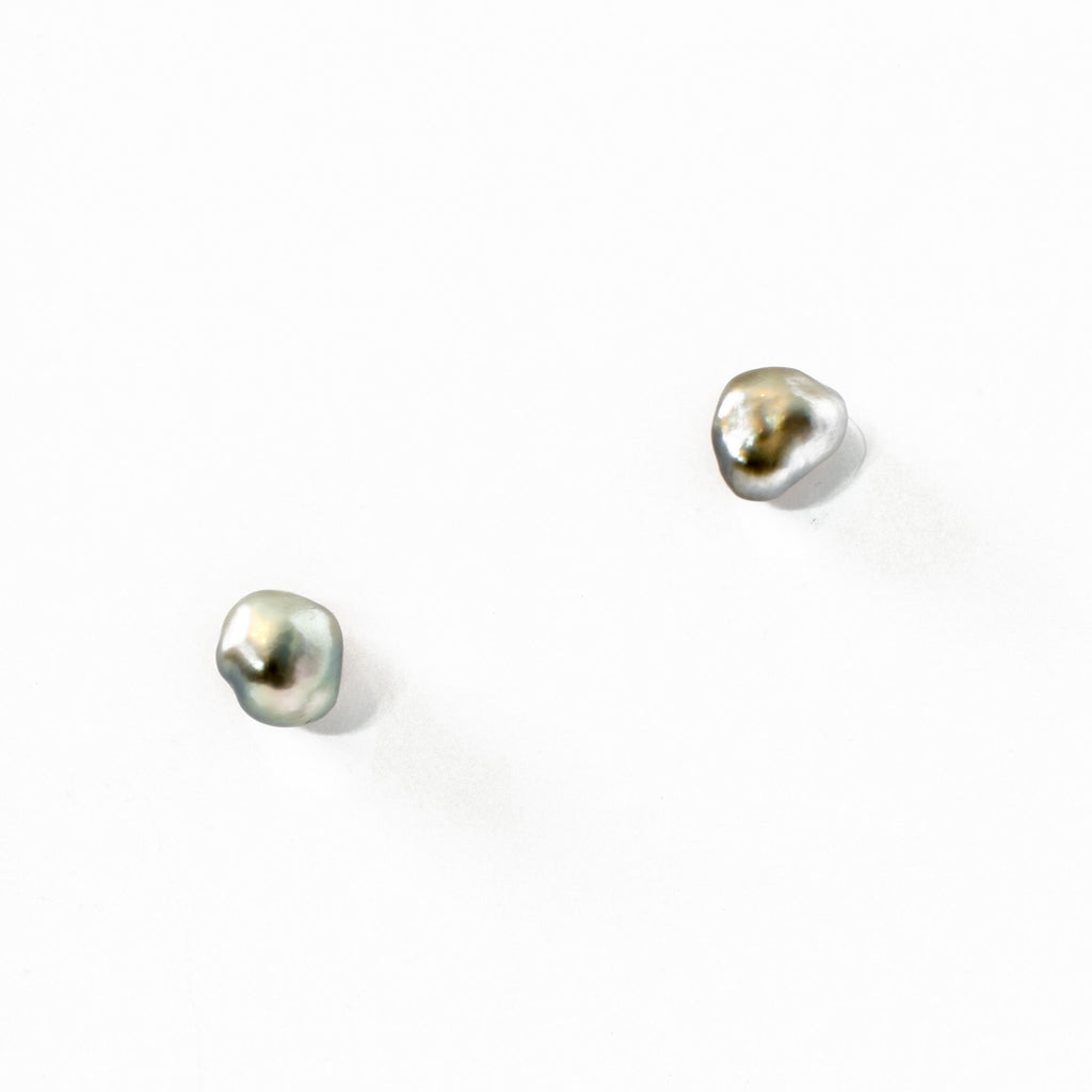 Tahitian keshi pearls stud earrings in 18k pink gold from Nikki Lorenz Designs