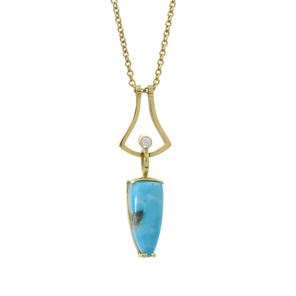 One of a kind 18k gold turquoise and diamond pendant from Nikki Lorenz Designs