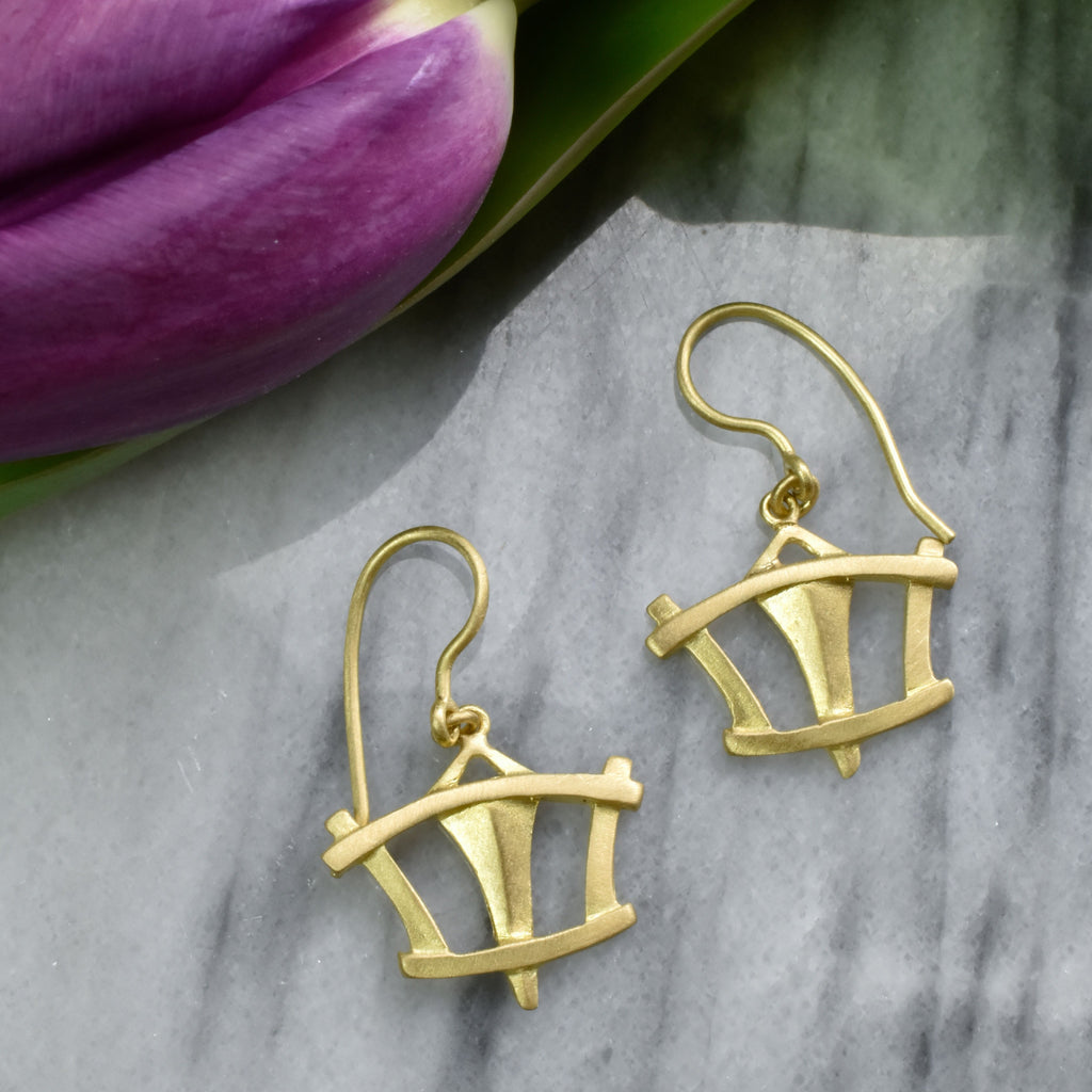 art deco inspired gold earrings from Nikki Lorenz Designs