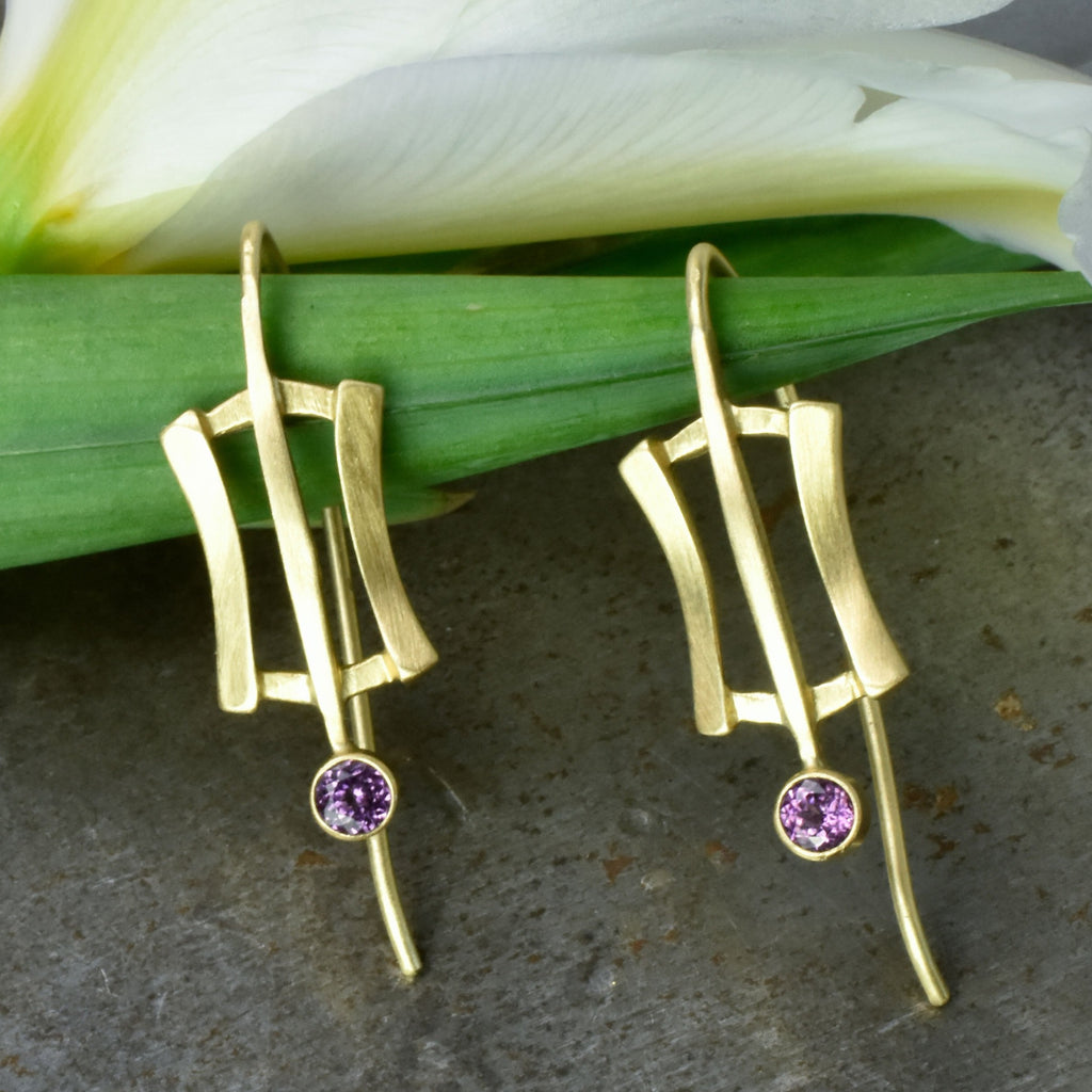gold and garnet earrings from Nikki Lorenz Designs