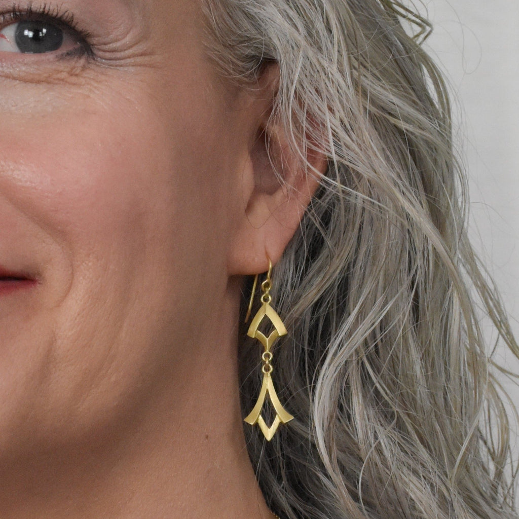 gold art deco inspired earrings from Nikki Lorenz Designs