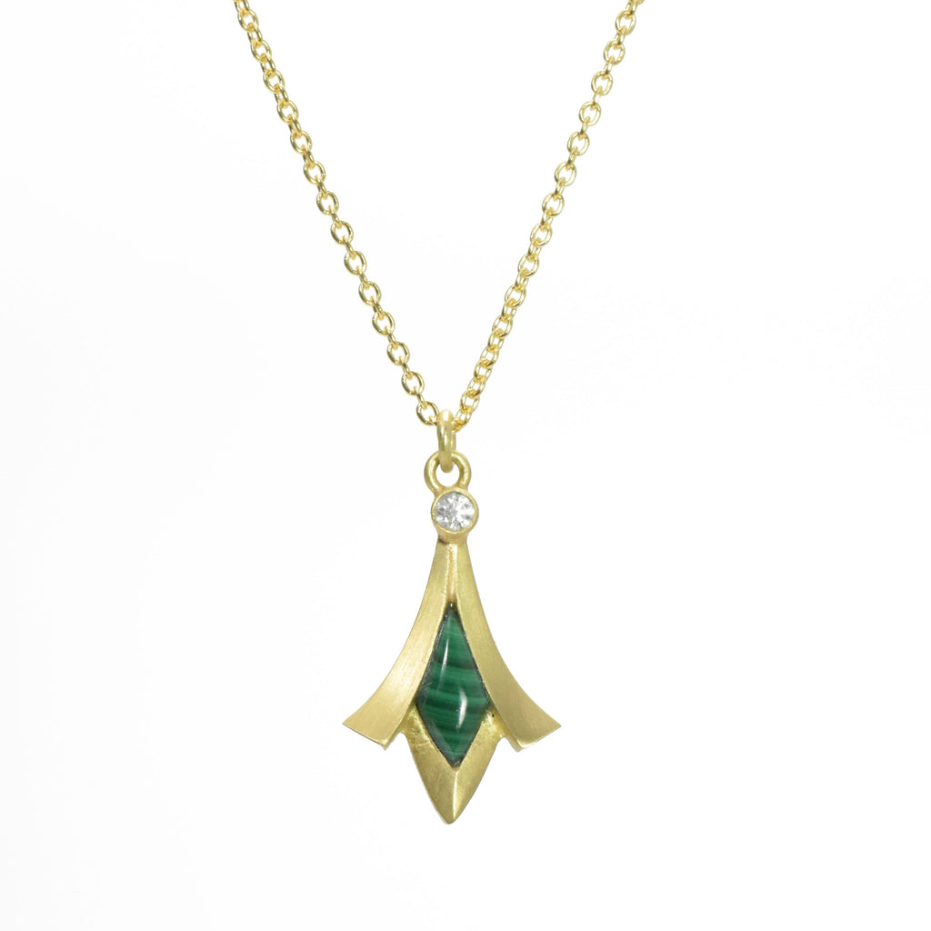 gold pendant with malachite and diamond from Nikki Lorenz Designs