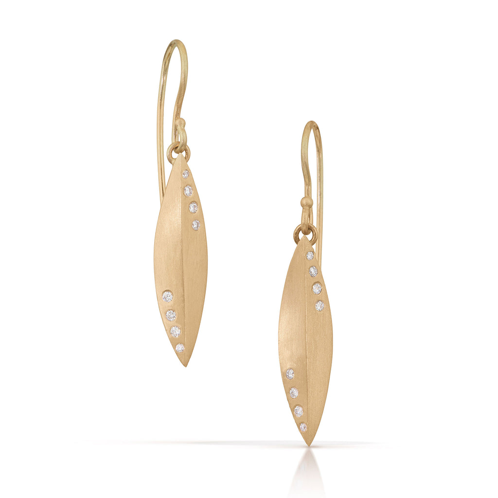 modern elongated 14K pink gold and diamond earrings from Nikki Lorenz Designs