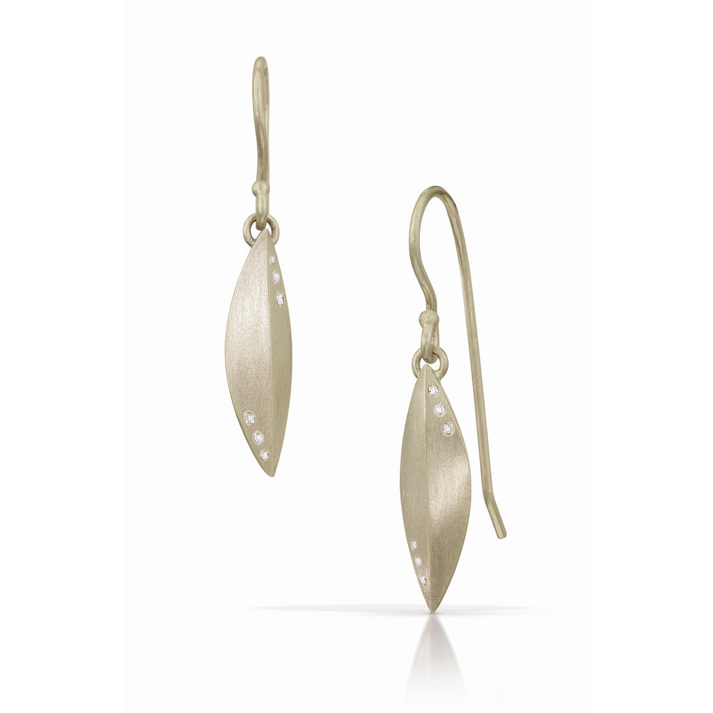 modern elongated 14k white gold and diamonds earrings from Nikki Lorenz Designs