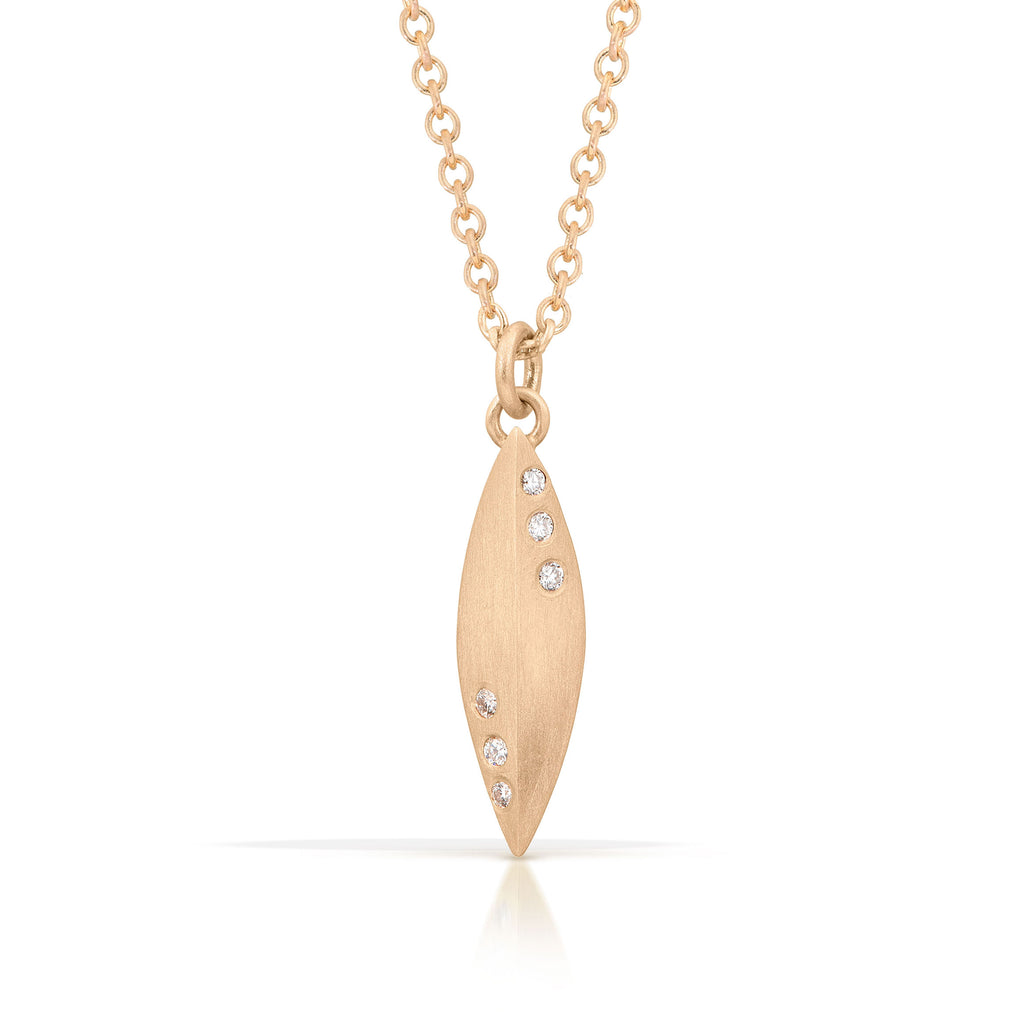 modern elongated 14K white gold pendant with diamonds from Nikki Lorenz Designs